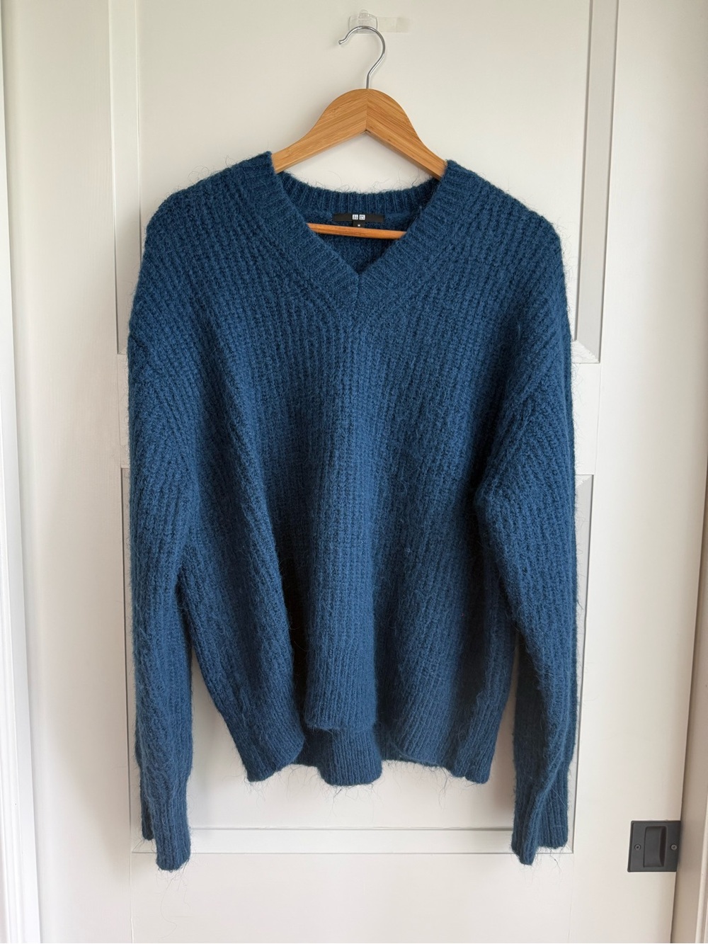 Uniqlo Teal Fuzzy V-Neck Sweater